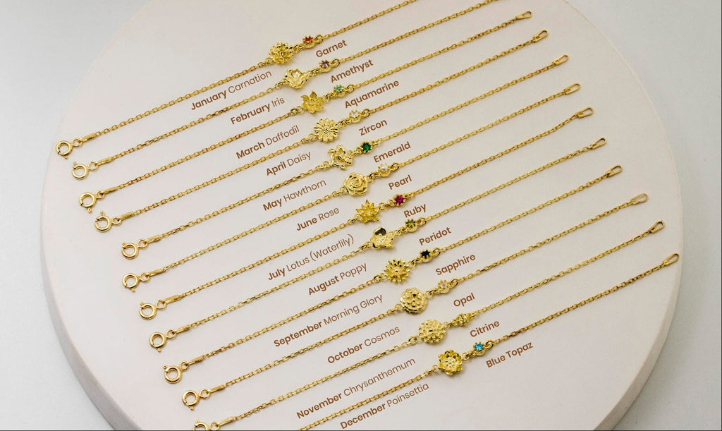 Floral Essence Birth Month Flower & Birthstone Bracelets - Celebrate Your Unique Journey