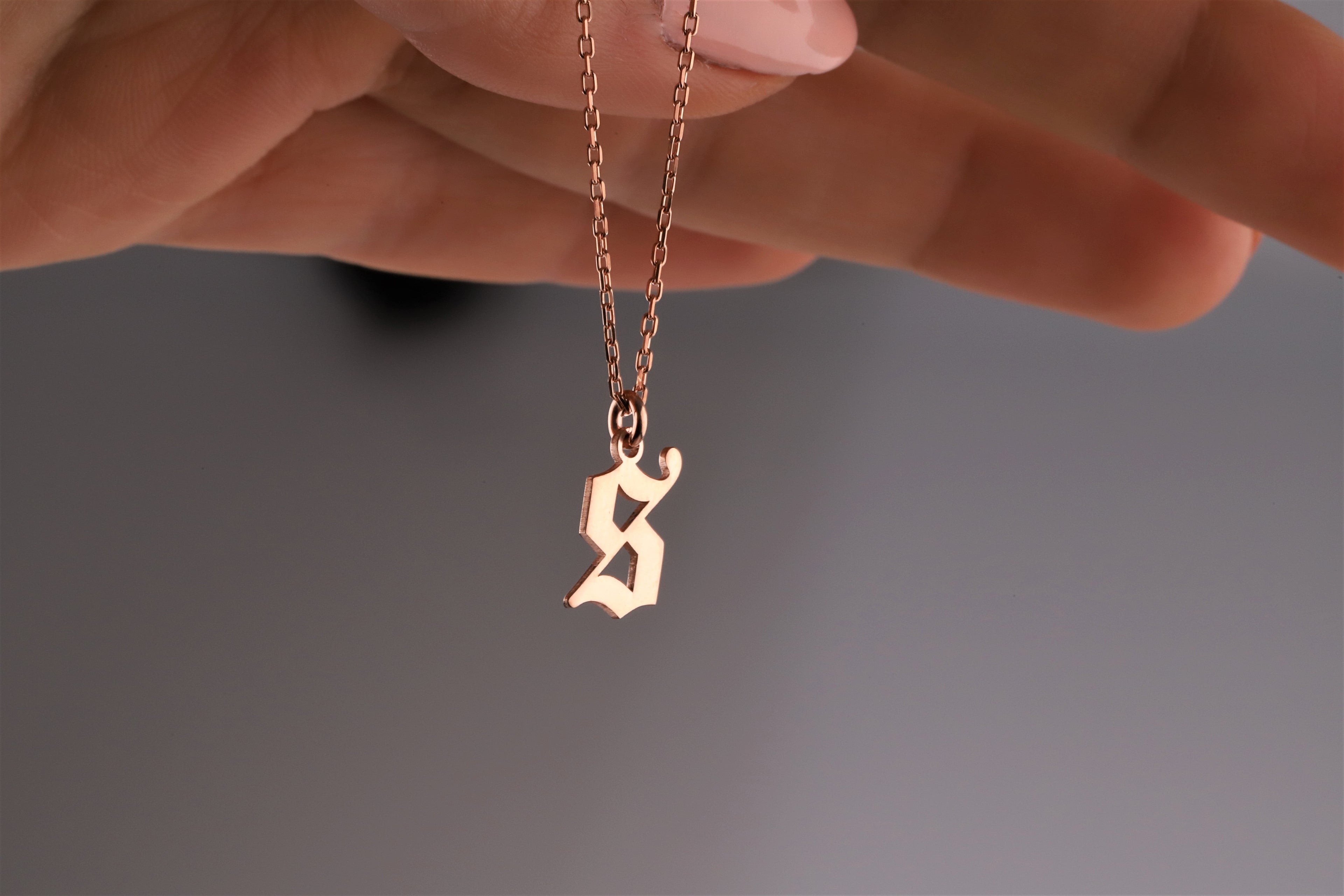 Elegant Initial Necklace - 925 Sterling Silver Old English Gothic Style