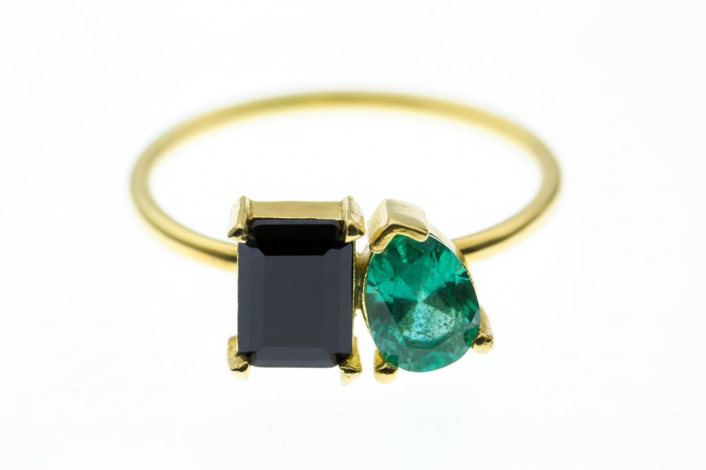 Toi Et Moi Double Birthstone Ring - Sterling Silver Heart & Baguette Design