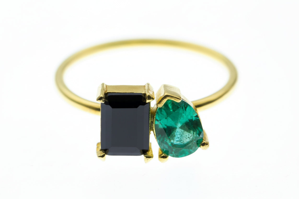 Toi Et Moi Double Birthstone Ring - Sterling Silver Heart & Baguette Design