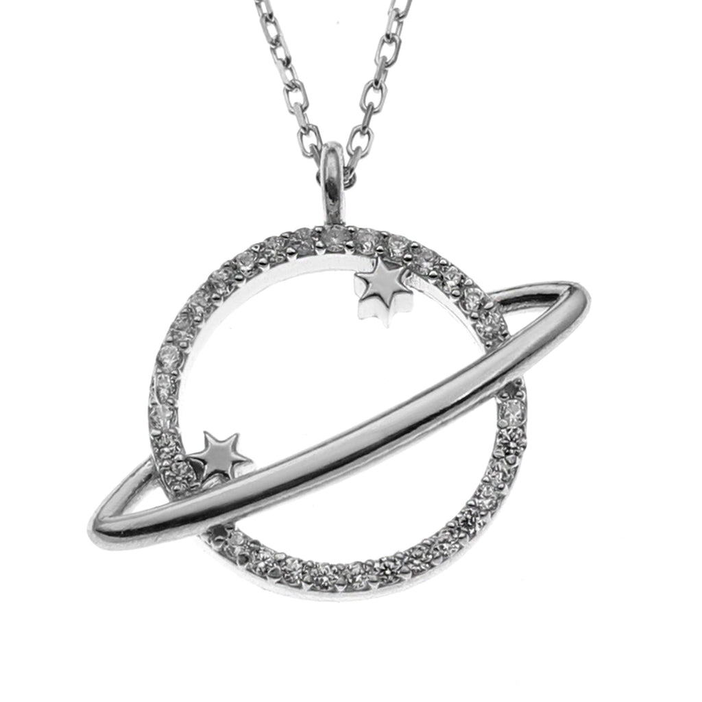 Stellar Silver Saturn Pendant Necklace - Embrace Your Cosmic Journey