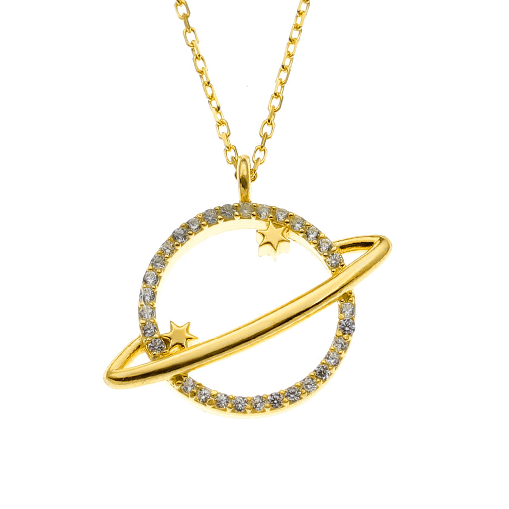 Stellar Silver Saturn Pendant Necklace - Embrace Your Cosmic Journey