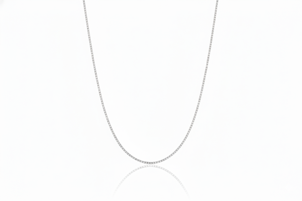 Diamond Tennis Choker Necklace in 925 Sterling Silver