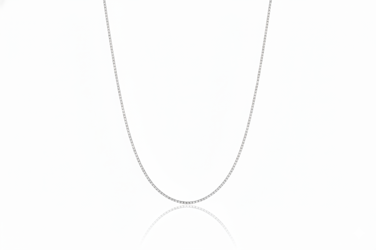 Diamond Tennis Choker Necklace in 925 Sterling Silver
