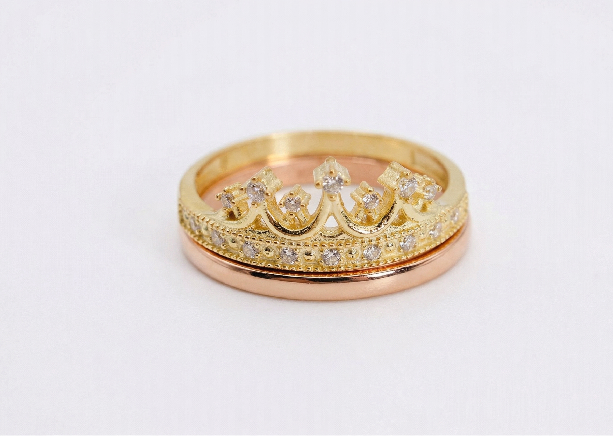 Gold Queen Crown Ring with Elegant Rose Band