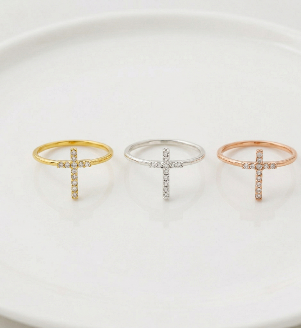 925 Sterling Silver Cross Ring | Dainty Diamond Accent Jewelry by SilverGoldandRose