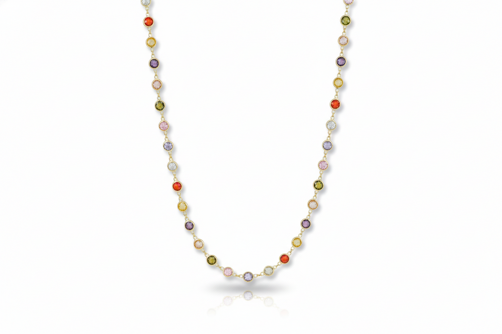 Gemstone Baguette Necklace - Multicolor Charm Jewelry