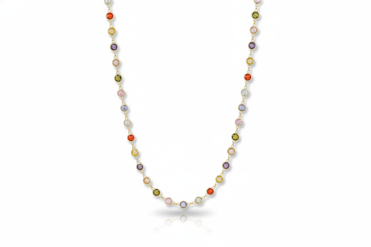 Gemstone Baguette Necklace - Multicolor Charm Jewelry