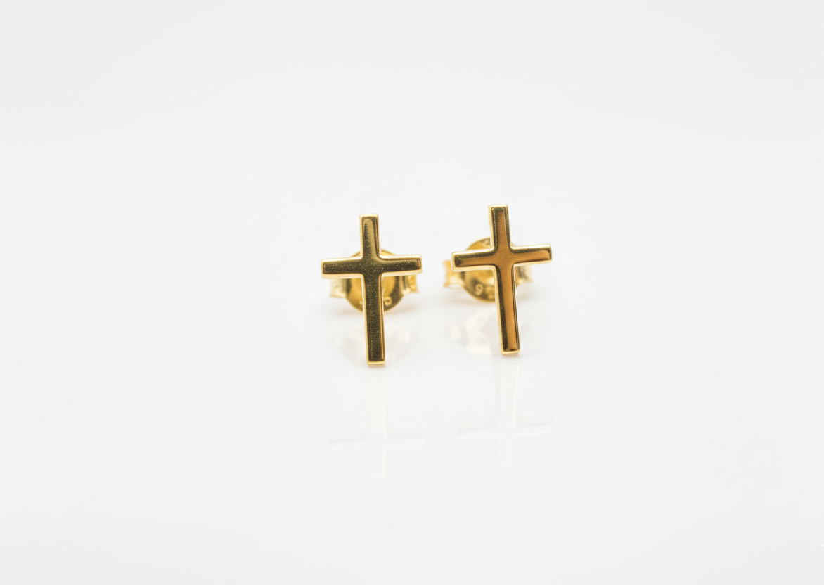 Cross Stud Earrings in 925 Sterling Silver by SilverGoldandRose