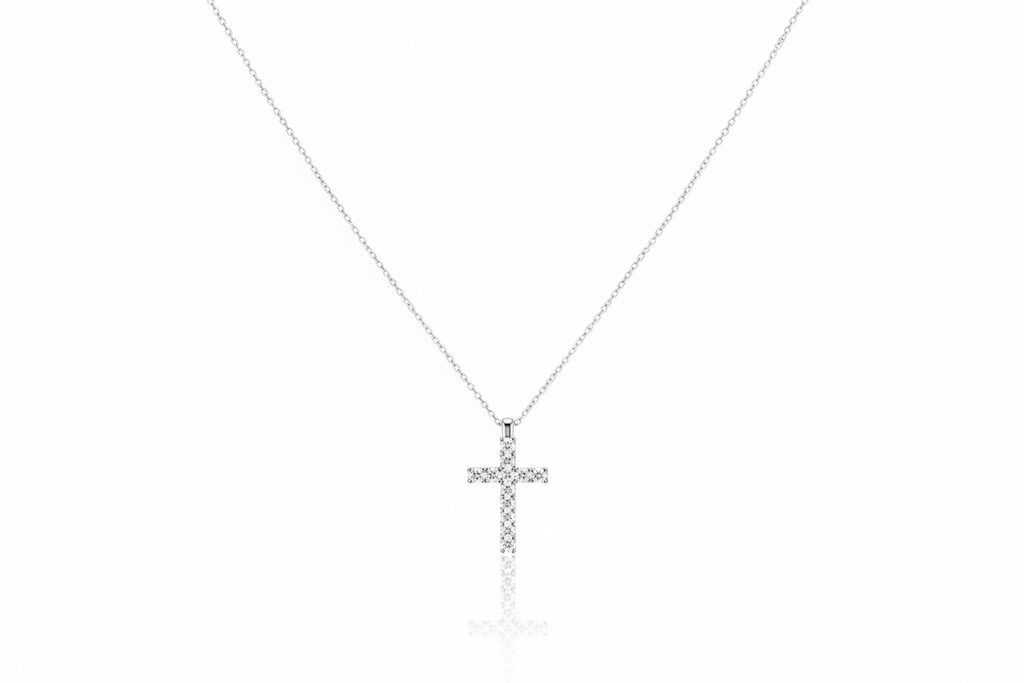 CZ Diamond Cross Necklace in 925 Sterling Silver