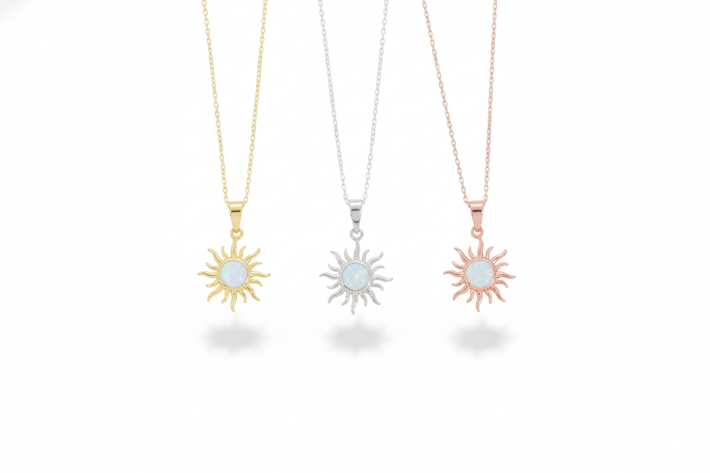 Opaline Glam Sun Necklace - Dazzling White Opal Radiance