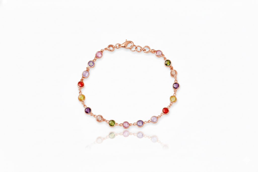 Rainbow Bliss Multi-Station Baguette Bracelet in 925 Sterling Silver