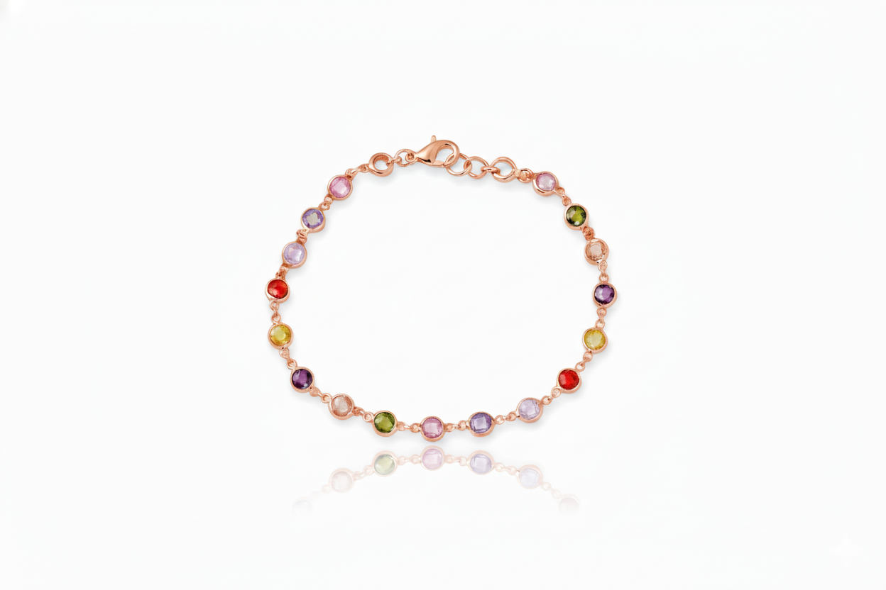 Rainbow Bliss Multi-Station Baguette Bracelet in 925 Sterling Silver