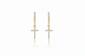Cross Huggie Hoop Earrings with Dazzling CZ Diamonds