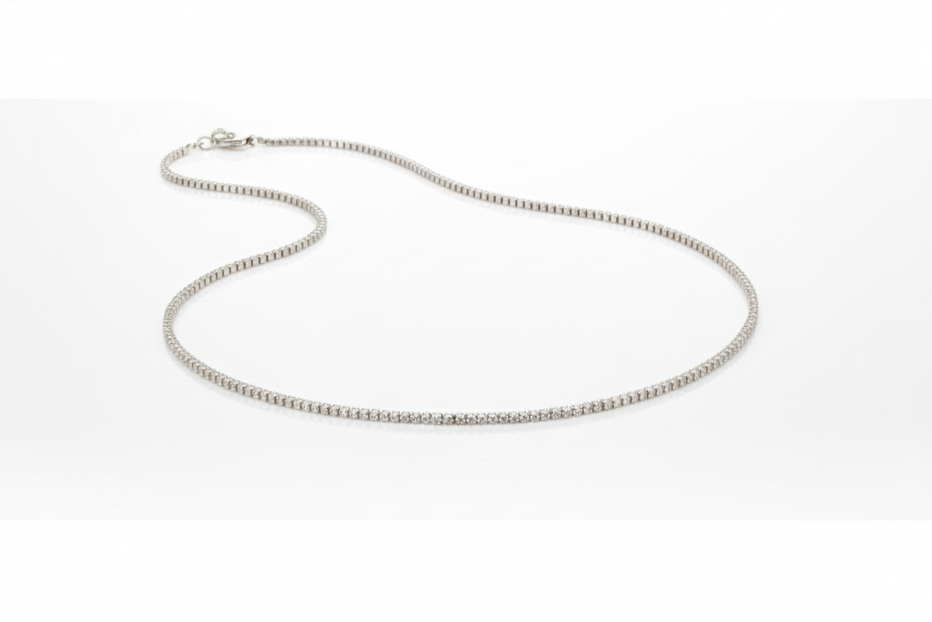 Diamond Tennis Choker Necklace in 925 Sterling Silver
