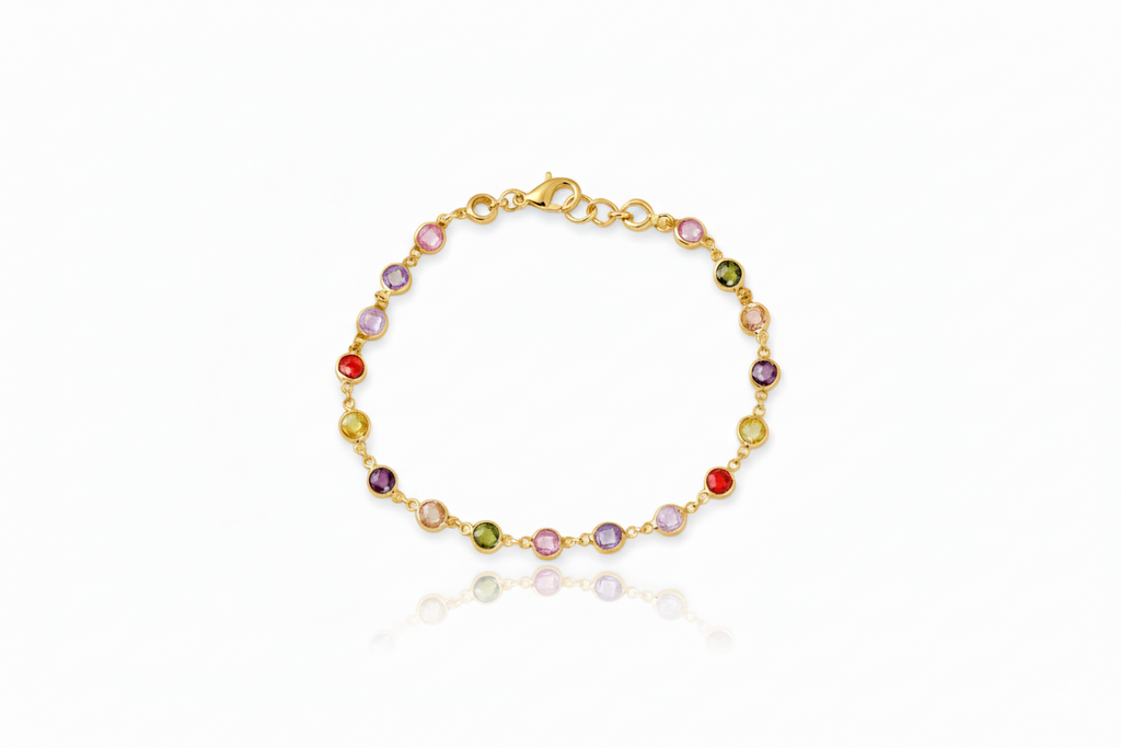 Rainbow Bliss Multi-Station Baguette Bracelet in 925 Sterling Silver