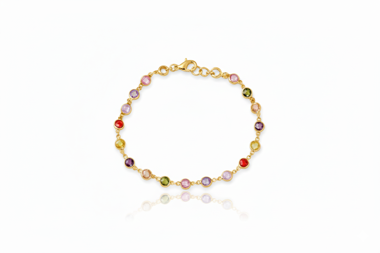 Rainbow Bliss Multi-Station Baguette Bracelet in 925 Sterling Silver