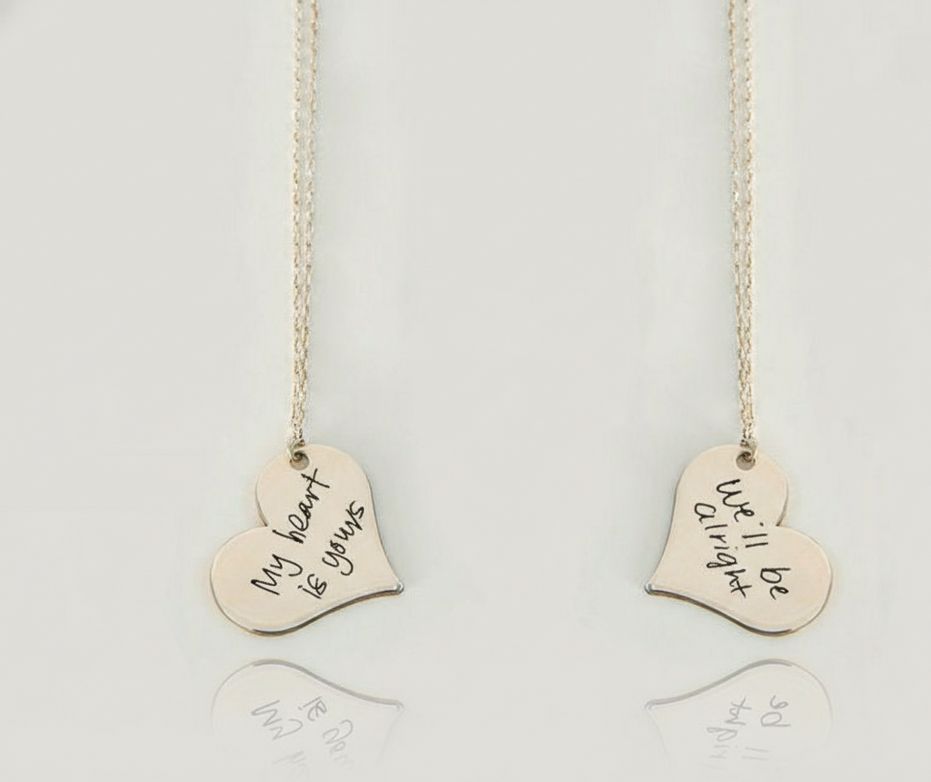 Personalized  Heartfelt Handwriting Engraved Pendant Necklace in 925 Sterling Silver
