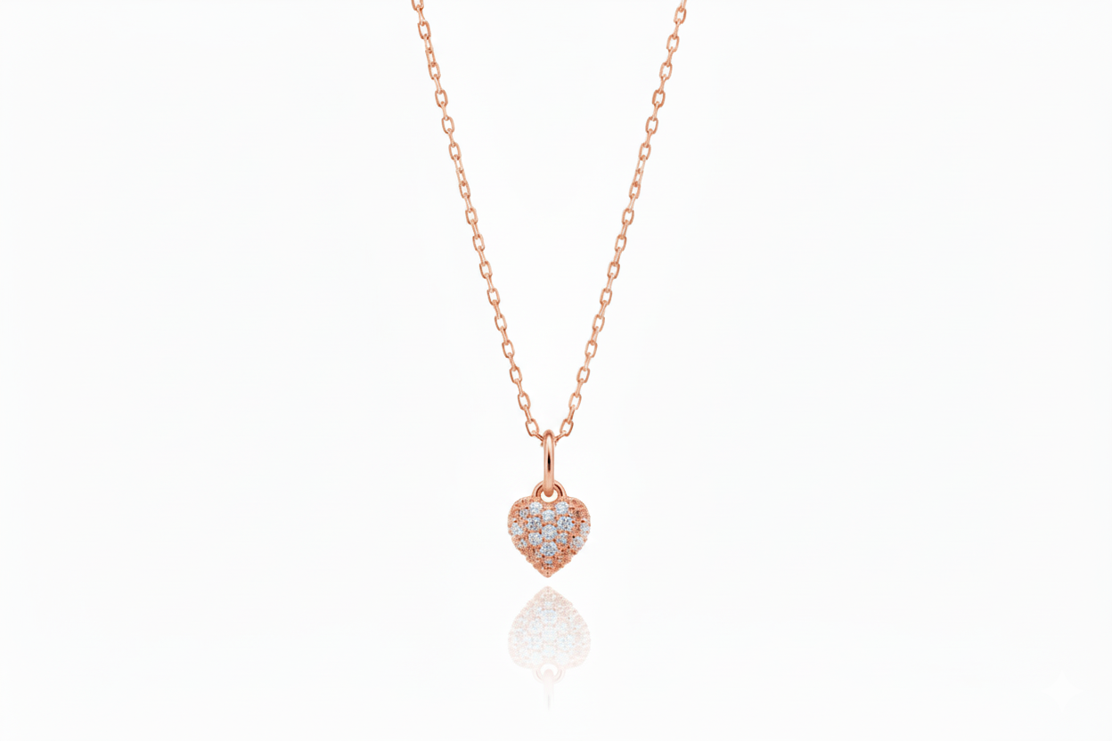 Heart Charm Necklace with Sparkling CZ Diamonds in 925 Sterling Silver