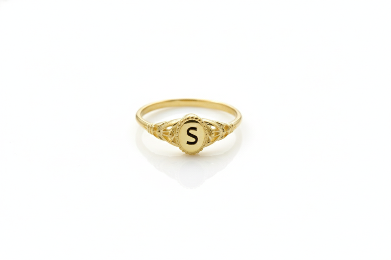 Vintage Design Custom Initial Pinky Ring in 925 Sterling Silver