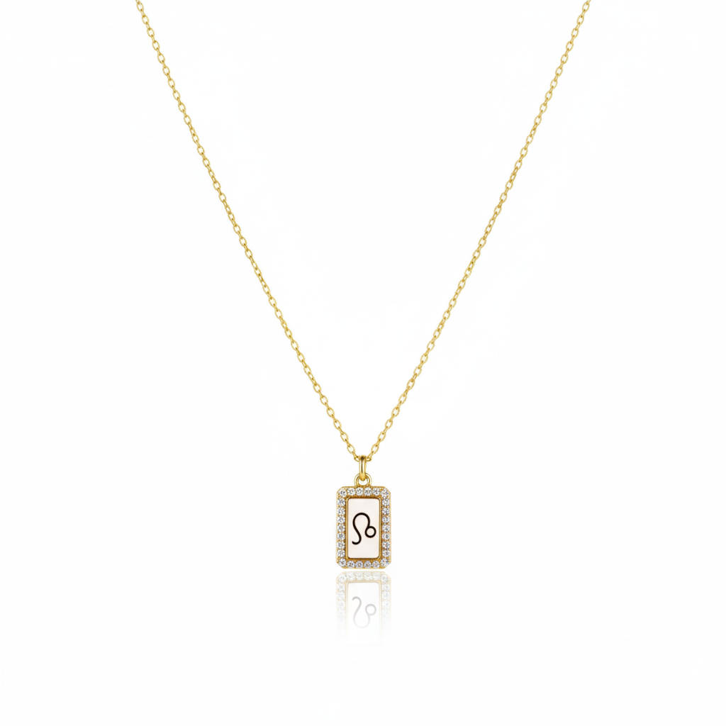 Elegant Personalized Initial Zodiac Engraving Necklace on Tag Pendant in Sterling Silver
