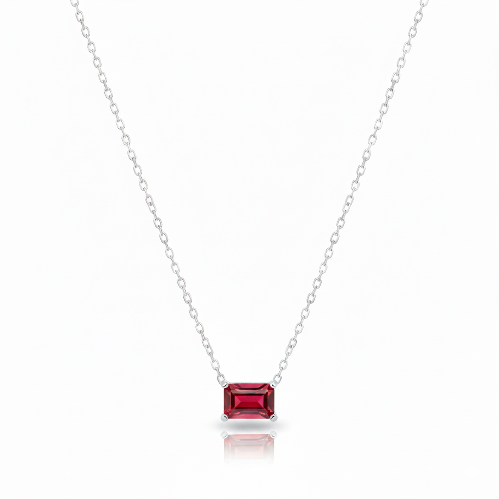 Baguette Birthstone Necklace Sterling Silver, Gold, and Rose Gold