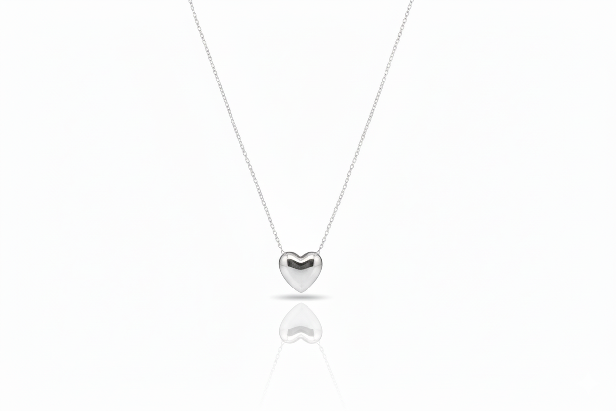 Bubble Heart Charm 3D Moveable Necklace in 925 Sterling Silver