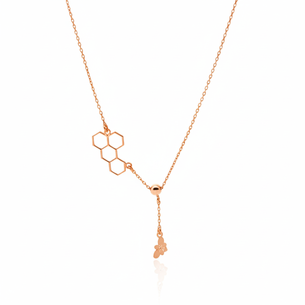 Bee Inspired Moveable Honeycomb Honey Bee Necklace in Sterling Silver