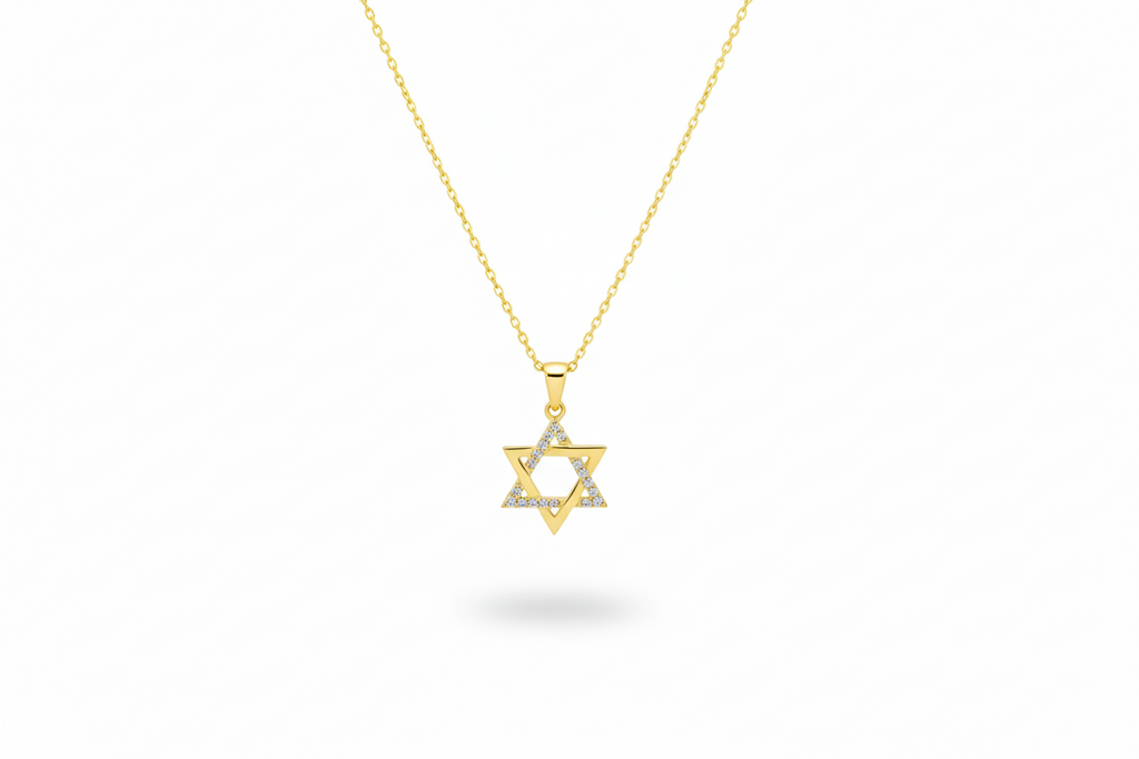 Starry Jewels 14K Gold Star of David Necklace - Pave Pendant for Hanukkah & Bat Mitzvah Gifts