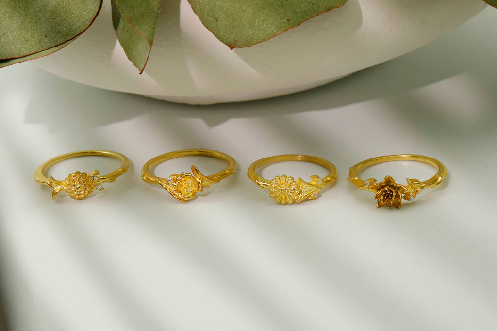 Eternal Bloom Birth Month Flower Ring with Sparkling CZ Diamond