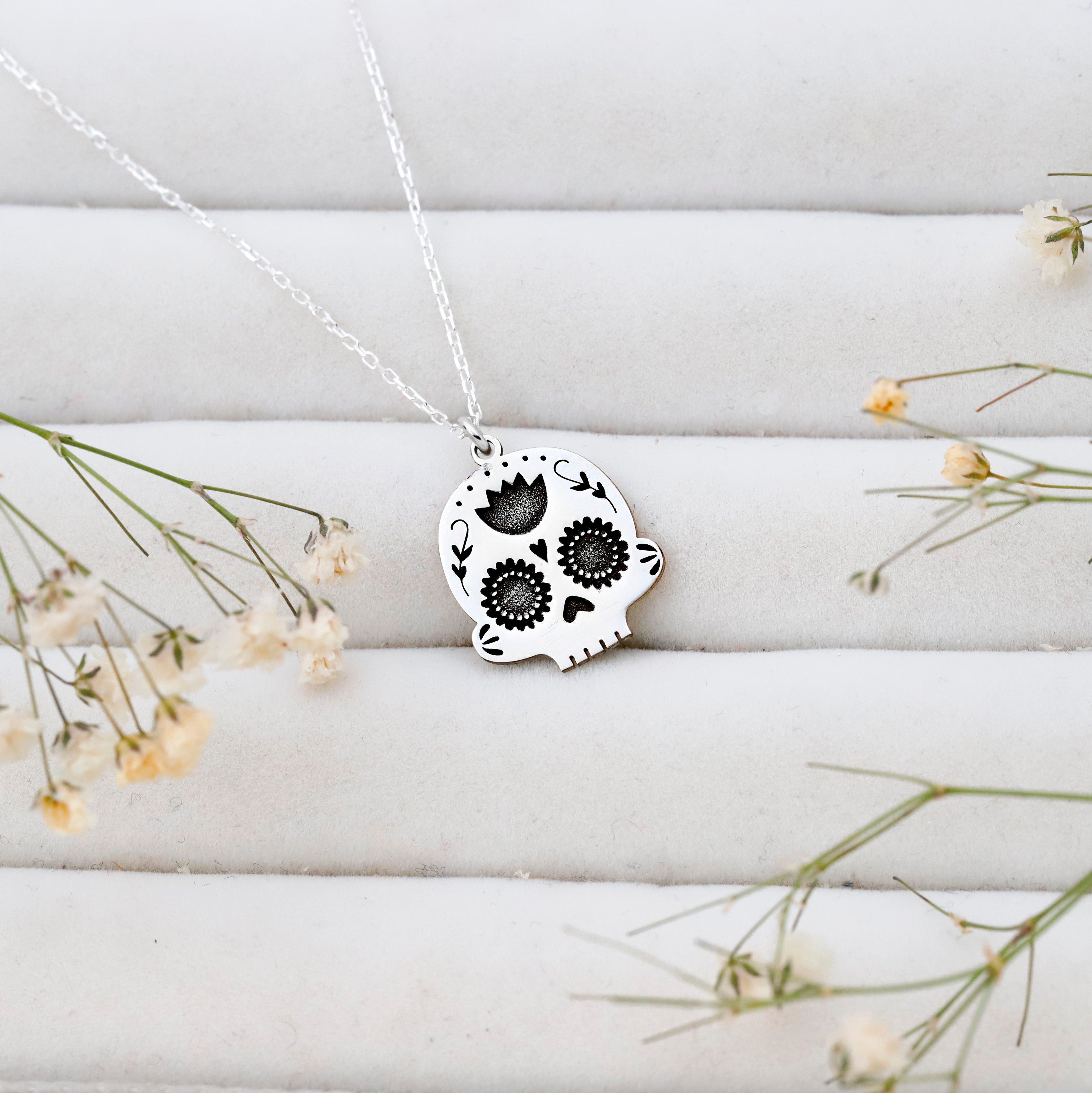 Dia De Los Muertos Celebration Sugar Skull Jewelry in 925 Sterling Silver