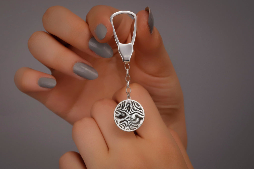 Fingerprint Keychain - Personalized 925 Sterling Silver Memorial Gift