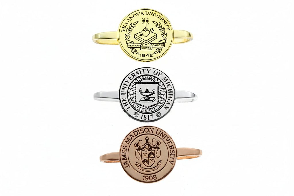 Sterling Silver College Graduation Rings: Elegant Tiny Logo Jewelry for Proud Alumni