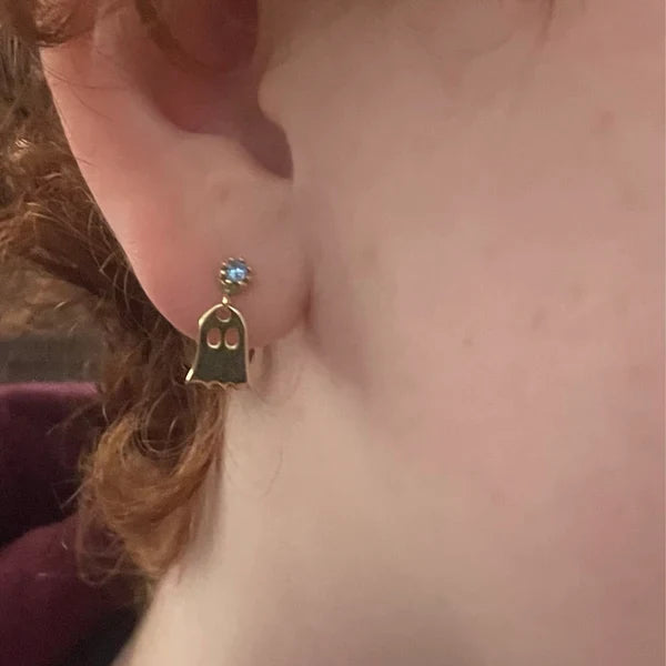 Cute Ghost Stud Earrings with Sparkling Cubic Zirconia - Perfect Halloween Gifts for Her
