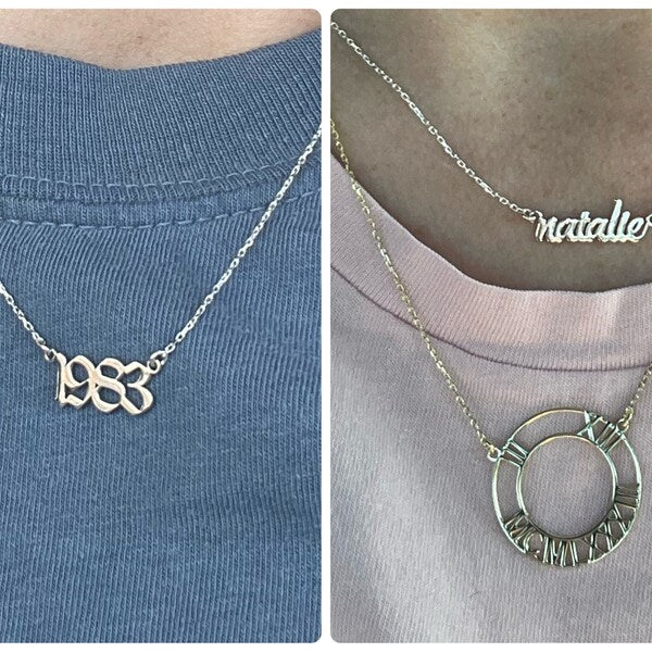 Silver & Stone Roman Numerals Necklace | Custom Date Gift for Moms & Weddings | Unique Personalized Jewelry