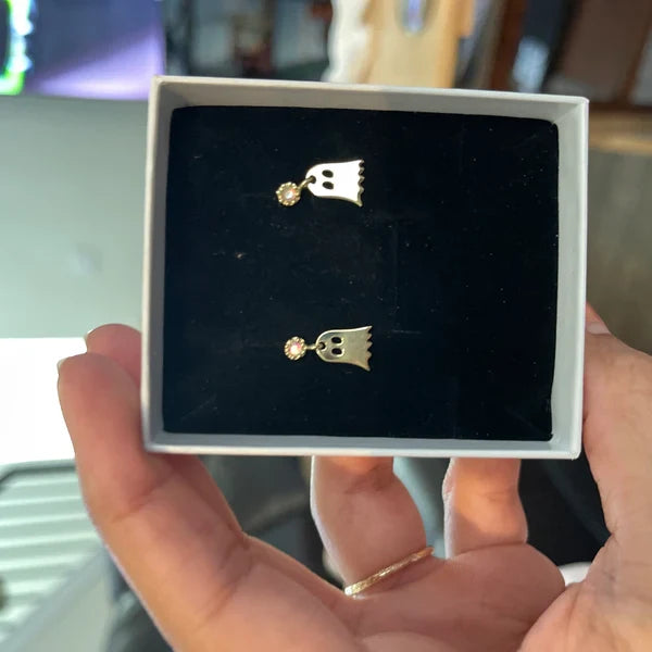 Cute Ghost Stud Earrings with Sparkling Cubic Zirconia - Perfect Halloween Gifts for Her