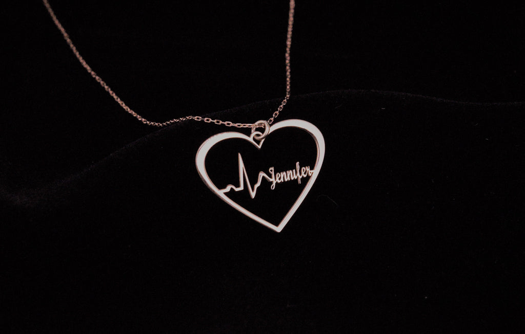 SilverGoldandRose Personalized Heartbeat Necklace - 8K Solid Gold Custom EKG Keepsake