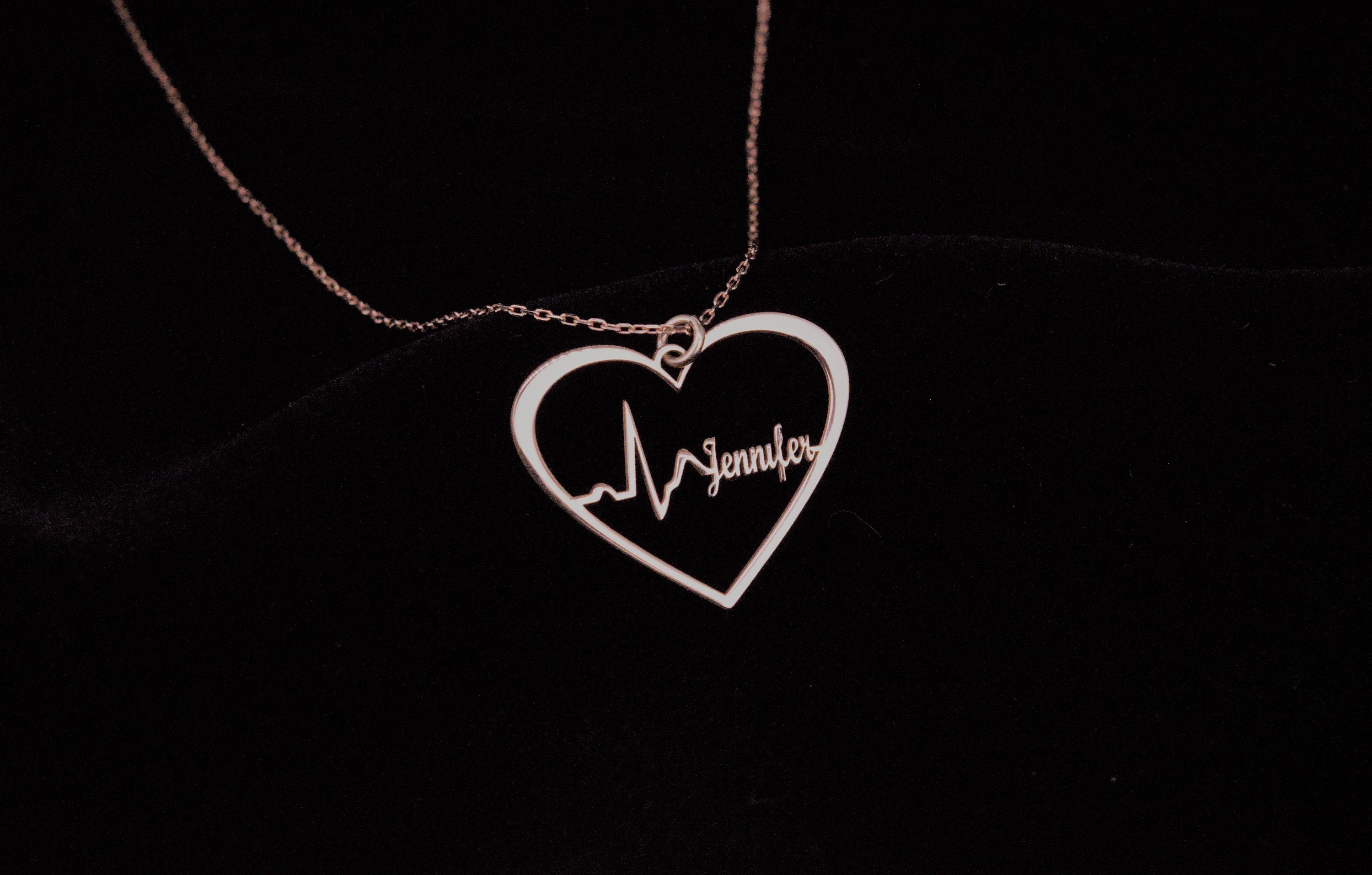 SilverGoldandRose Personalized Heartbeat Necklace - 8K Solid Gold Custom EKG Keepsake
