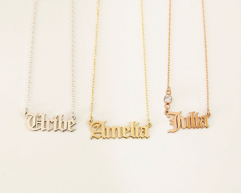 GoldGlow Personalized 14k Gold Old English Name Necklace - Custom Gothic Style Gift