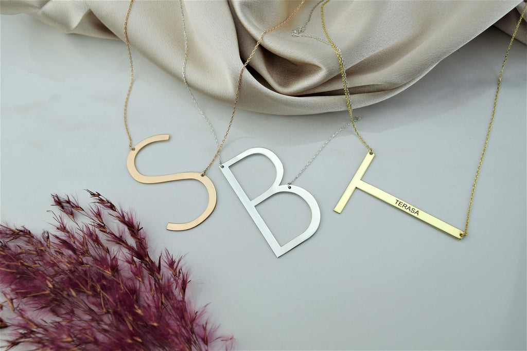 Personalized Huge Initial Necklace | Dazzling Sideways Letter Design | Unique Gift for Loved Ones