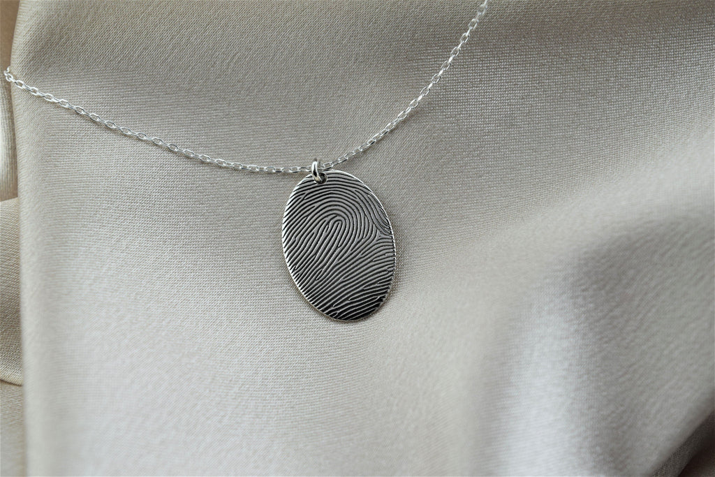 Actual Fingerprint and  Handwriting Necklace - Sterling Silver Memorial Jewelry