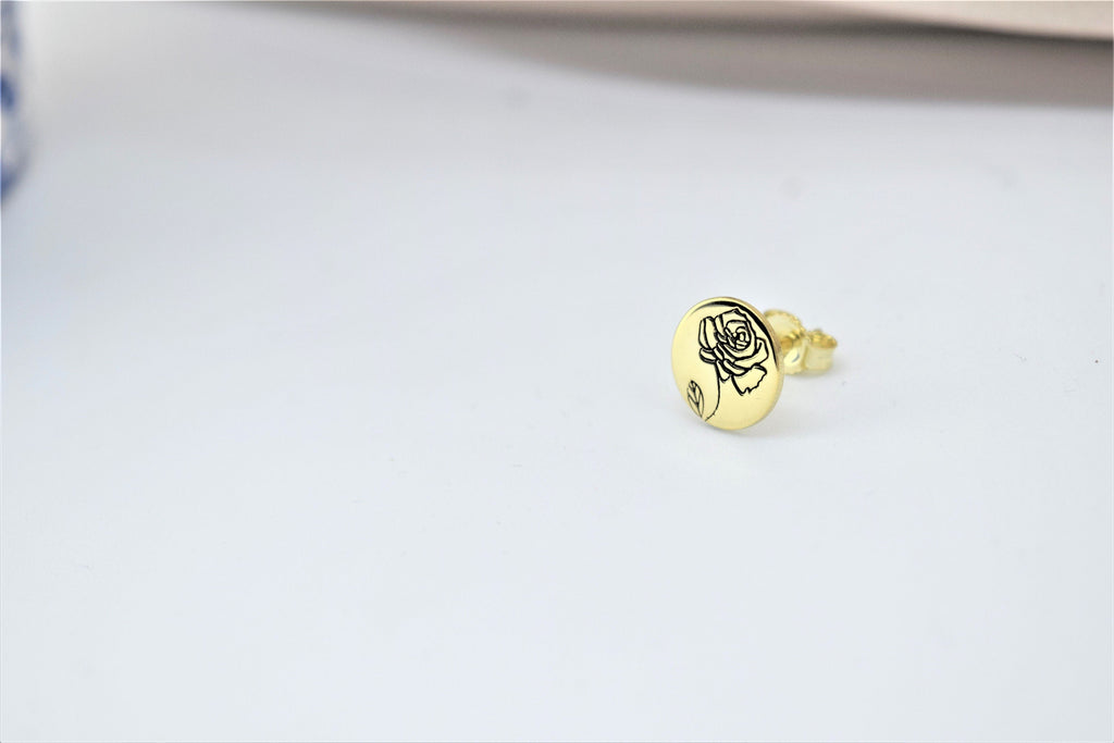 Bloomin' Gifts Personalized Birth Flower Earrings - Custom Floral Signet in Silver, Gold & Rose Gold for Her