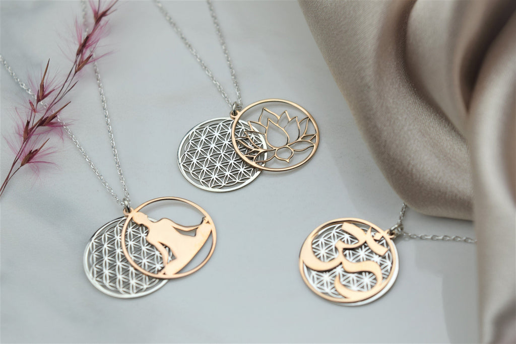 Flower of Life Om Lotus Necklace | Dainty Sterling Silver Yoga Pendant