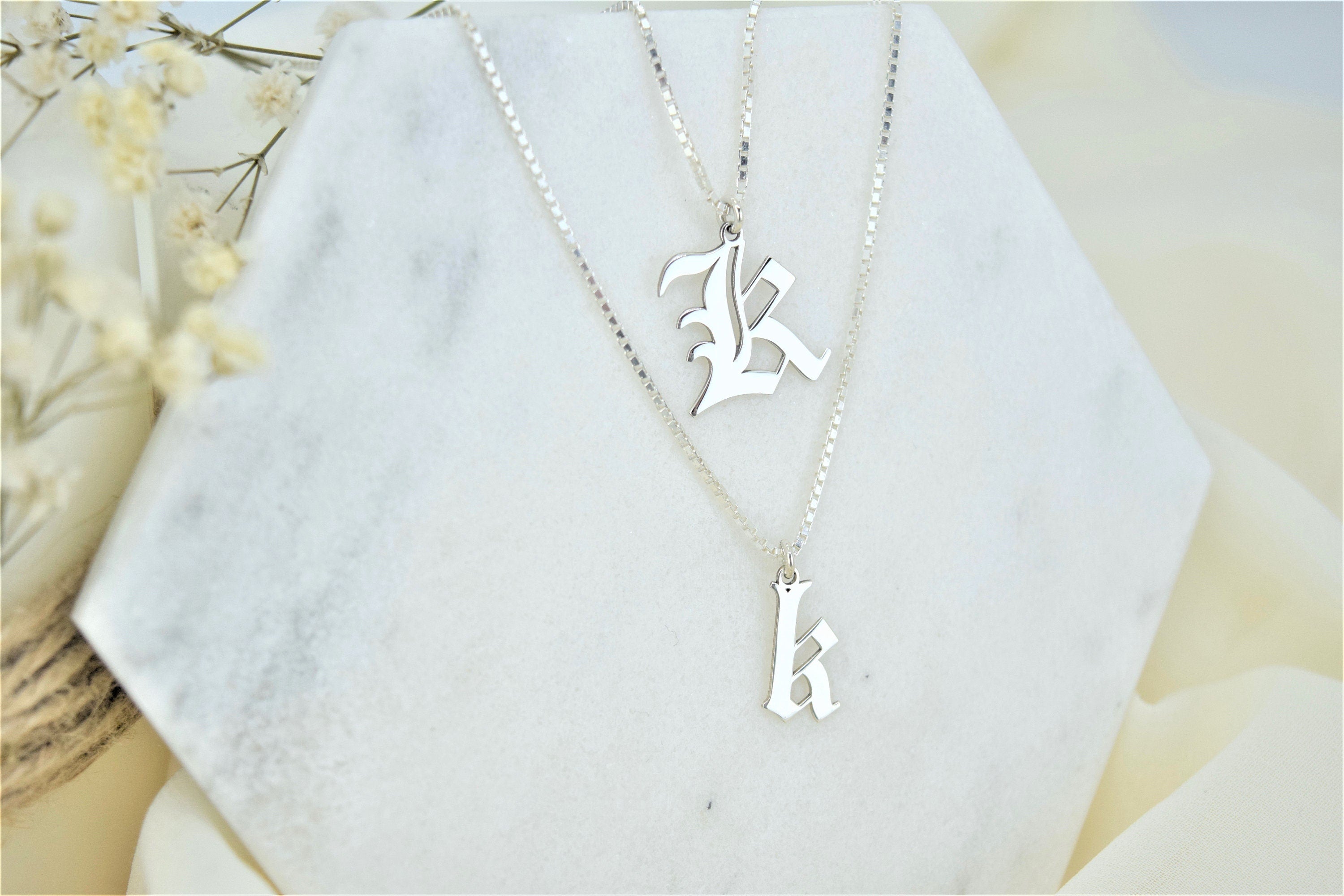 SilverCraft Men's Initial Necklace - Personalized Gothic Style Box Chain Jewelry