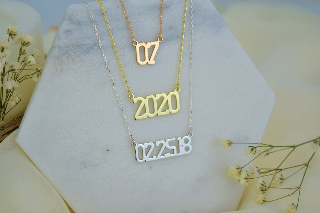 Gold Number Necklace - Personalized Sports Jewelry for Her - Unique Year Pendant