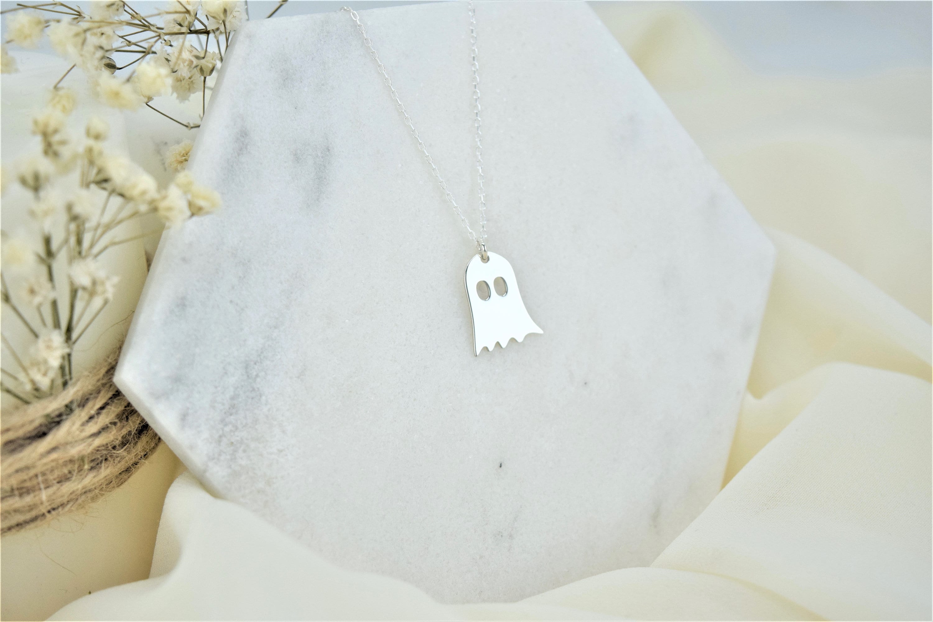 Ghostly Delights Sterling Silver Tiny Ghost Necklace - Adorable Spooky Gift for Kids & Her