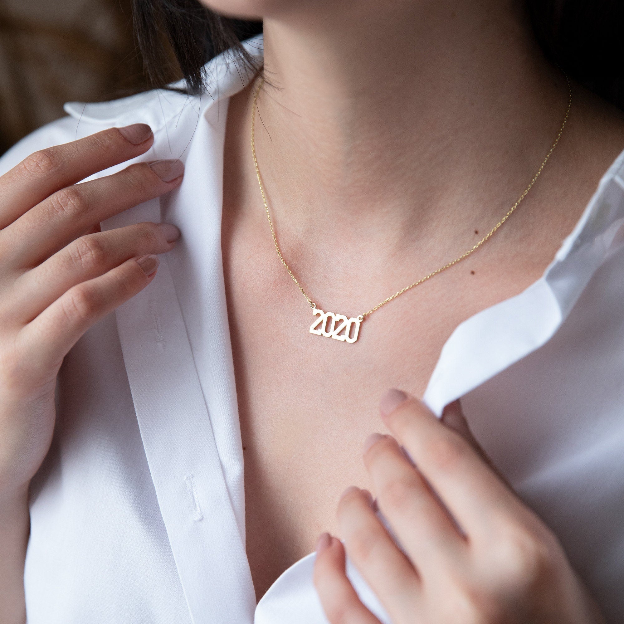 Gold Number Necklace - Personalized Sports Jewelry for Her - Unique Year Pendant