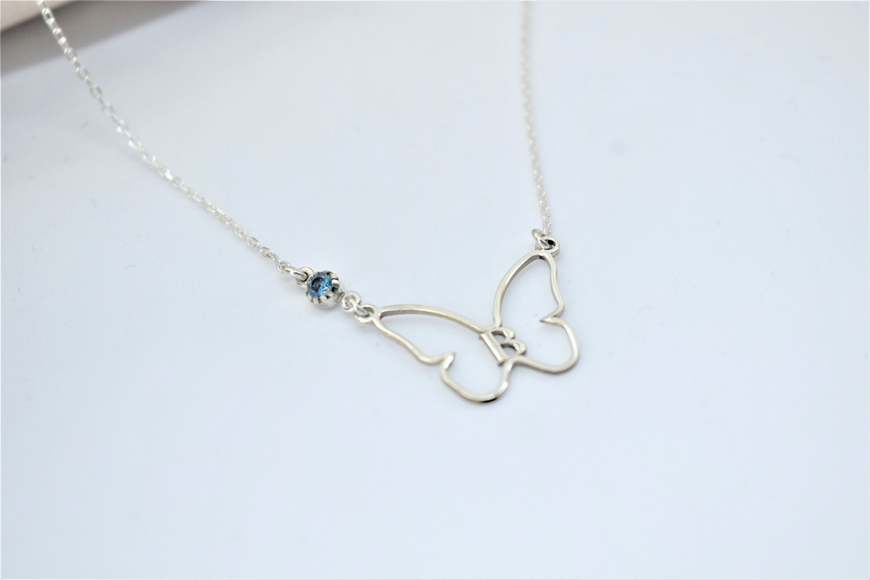 Personalized Butterfly Necklace - Custom Initial Jewelry with Birthstone in Silver, Gold & Rose Gold