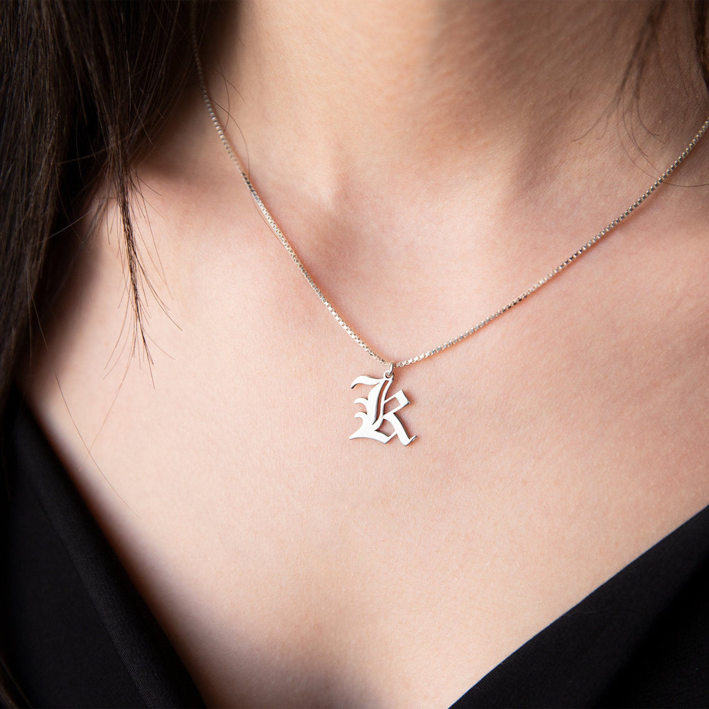 SilverCraft Men's Initial Necklace - Personalized Gothic Style Box Chain Jewelry