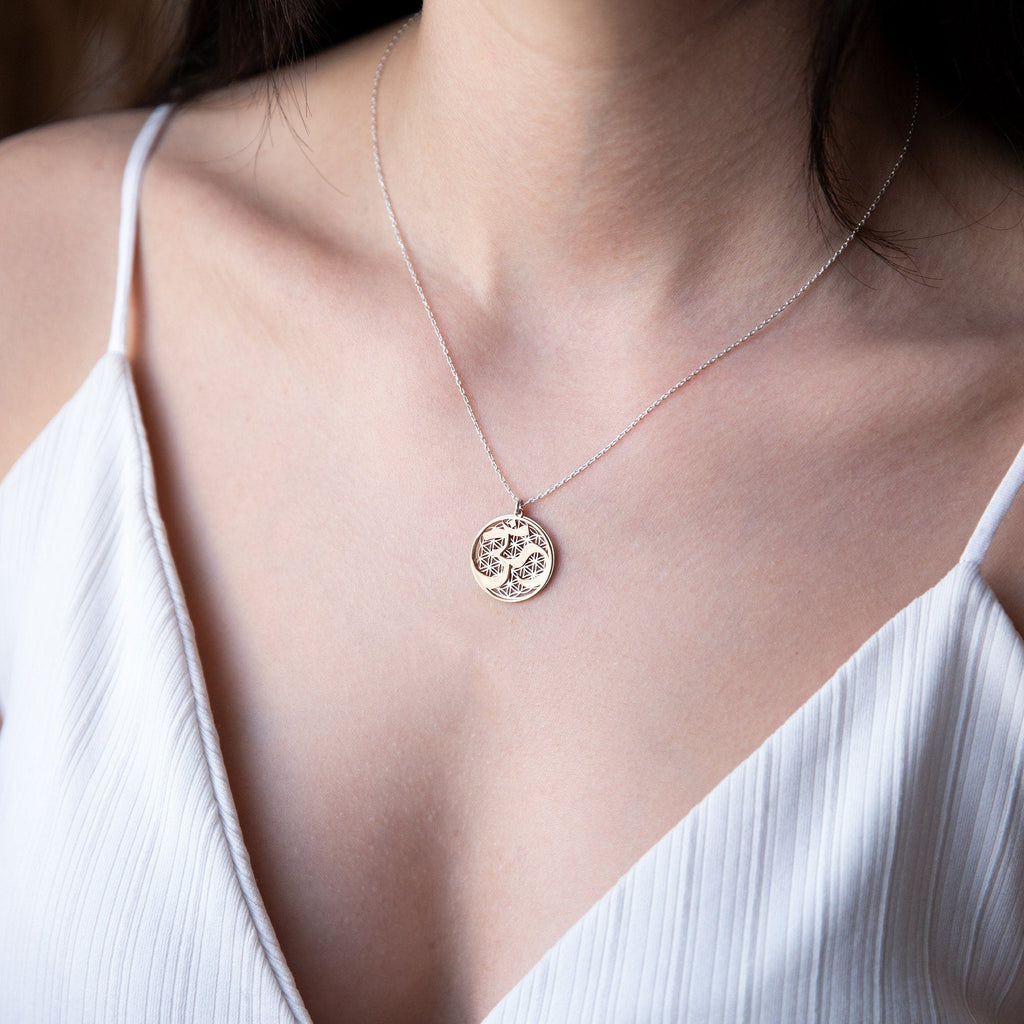 Flower of Life Om Lotus Necklace | Dainty Sterling Silver Yoga Pendant
